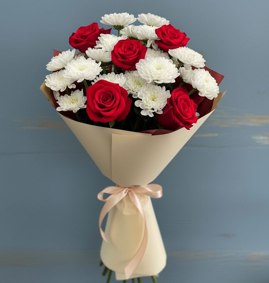 Букет цветов из: Розы и Хризантемы в Новолакском