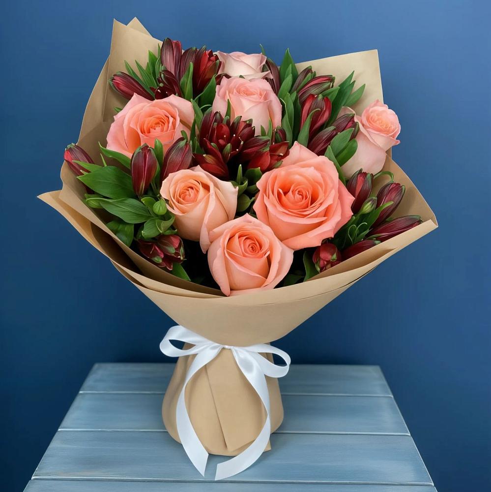 Букет цветов из: Розы и Альстромерии в Новолакском