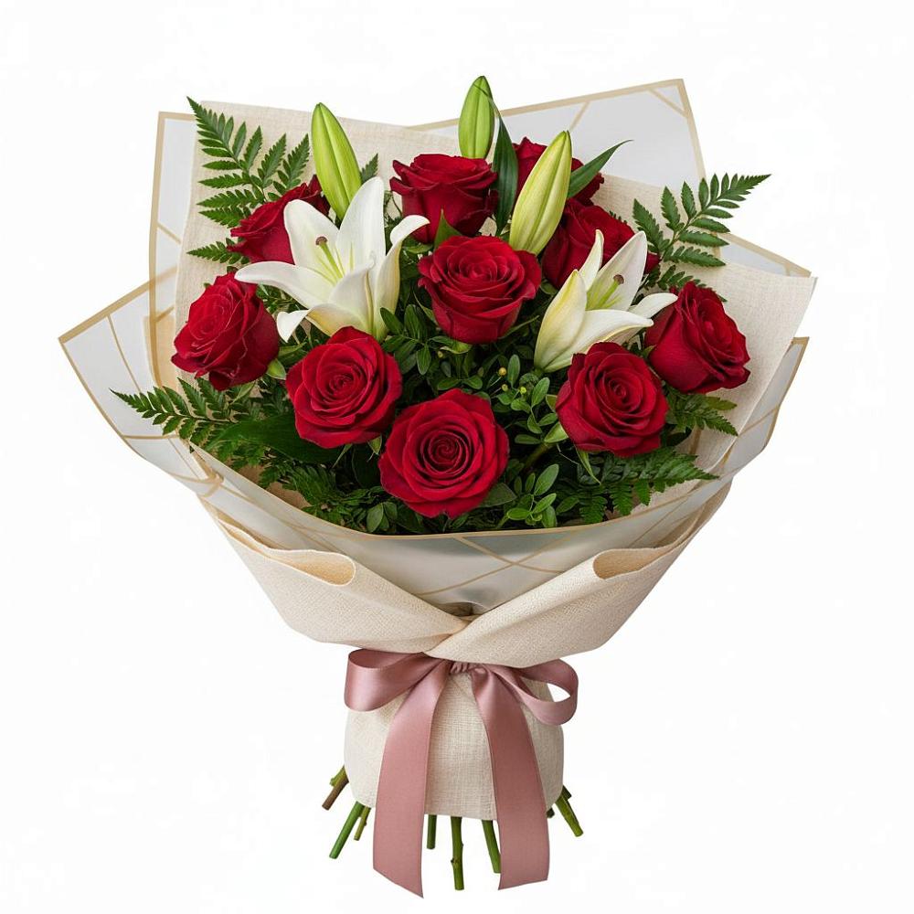 Букет цветов из: Лилии и Розы в Новолакском