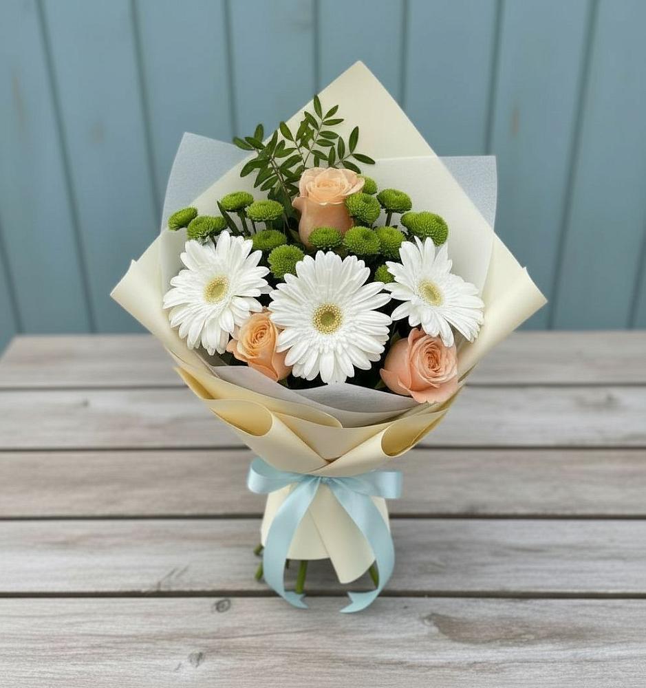 Букет цветов из: Герберы, Розы и Хризантемы в Новолакском