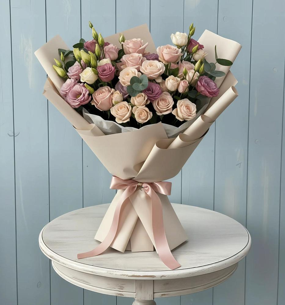 Букет цветов из: Розы и Лизиантусы в Новолакском