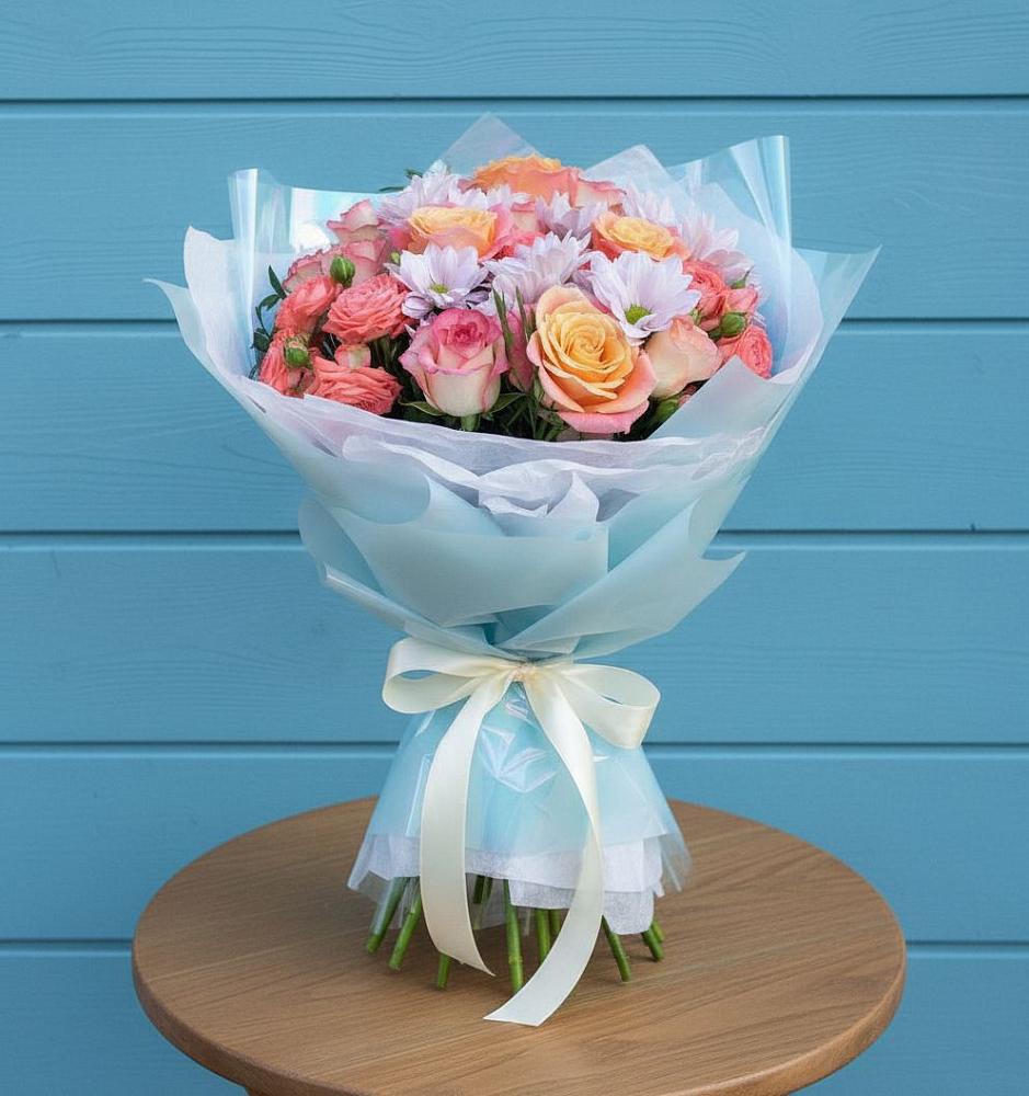 Букет цветов из: Хризантемы и Розы в Новолакском