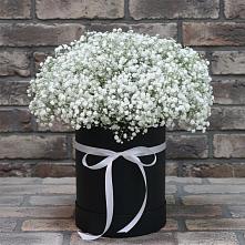 Цветочная композиция из Гипсофила в шляпной коробке в Новолакском